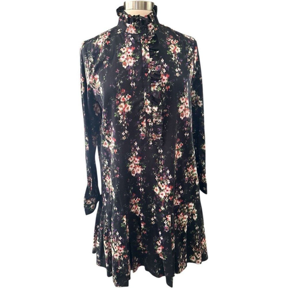Tuckernuck Dress Womens Large Black Onyx Falling Flowers Bouquet Shirt Dress - Picture 5 of 16
